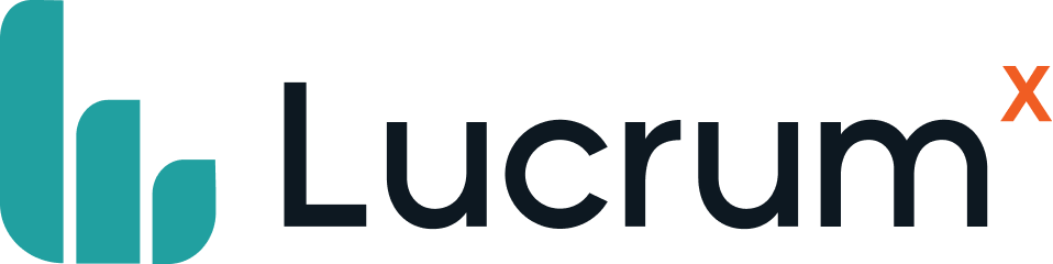 The Lucrum wordmark with its stacked bar device set to the left of the name
