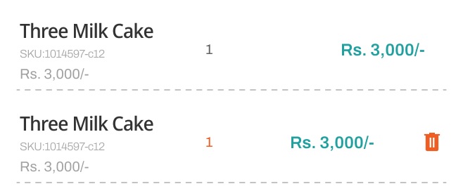 A single product line inside the cart, carrying its thumbnail, name, unit price, quantity stepper and line total