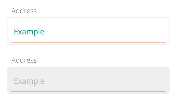 Text input fields shown in both their resting state and their focused state, with the label sitting above the field