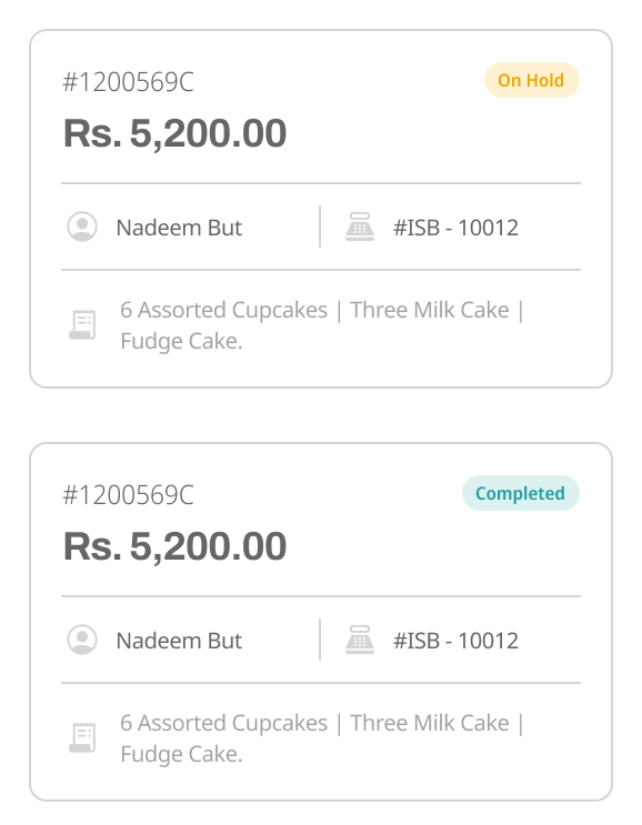 The invoice panel in two states, one collapsed to a summary and one expanded to every line item with its tax