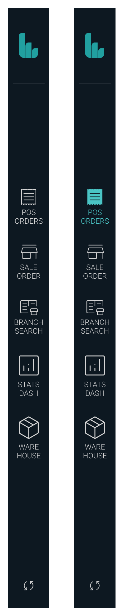 The vertical toolbar down the left of the register, shown collapsed to icons and expanded to icons with labels