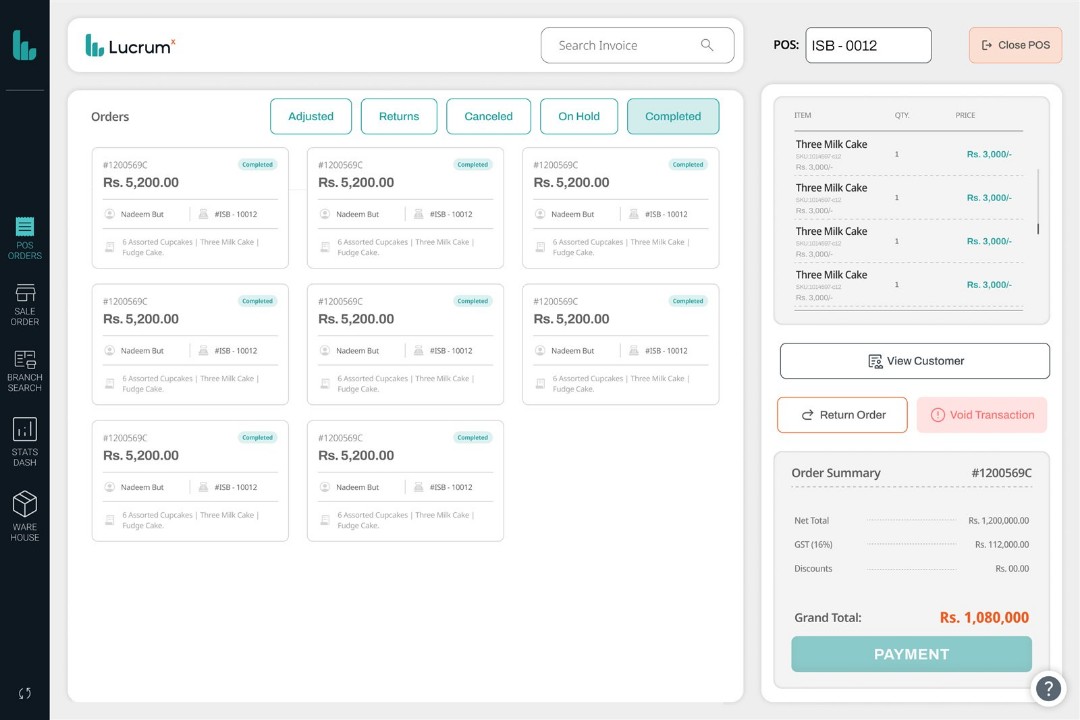 Order status detail showing the lifecycle of a single order with its line items and current state